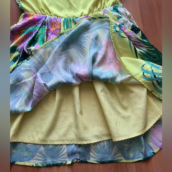 Yellow Tropical Floral 100% Silk Fit & Flare Dress w/ Pockets Approx M - Picture 6 of 12